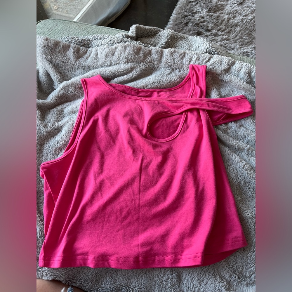 Shein pink cropped tank top cutout cold shoulder large